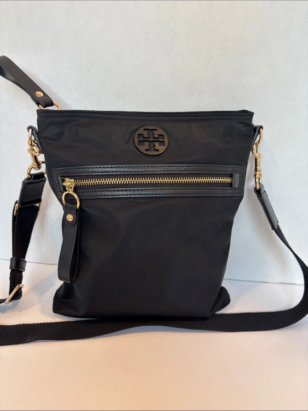 Tory Burch Black Tilda Swingback Nylon Crossbody with Gold Hardware